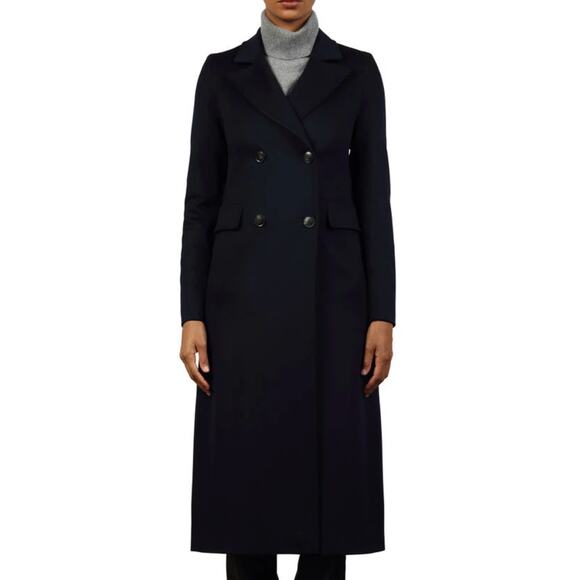 FLEURETTE Blake Double Breasted Long Wool Coat In Midnight 12 NEW - Picture 1 of 8